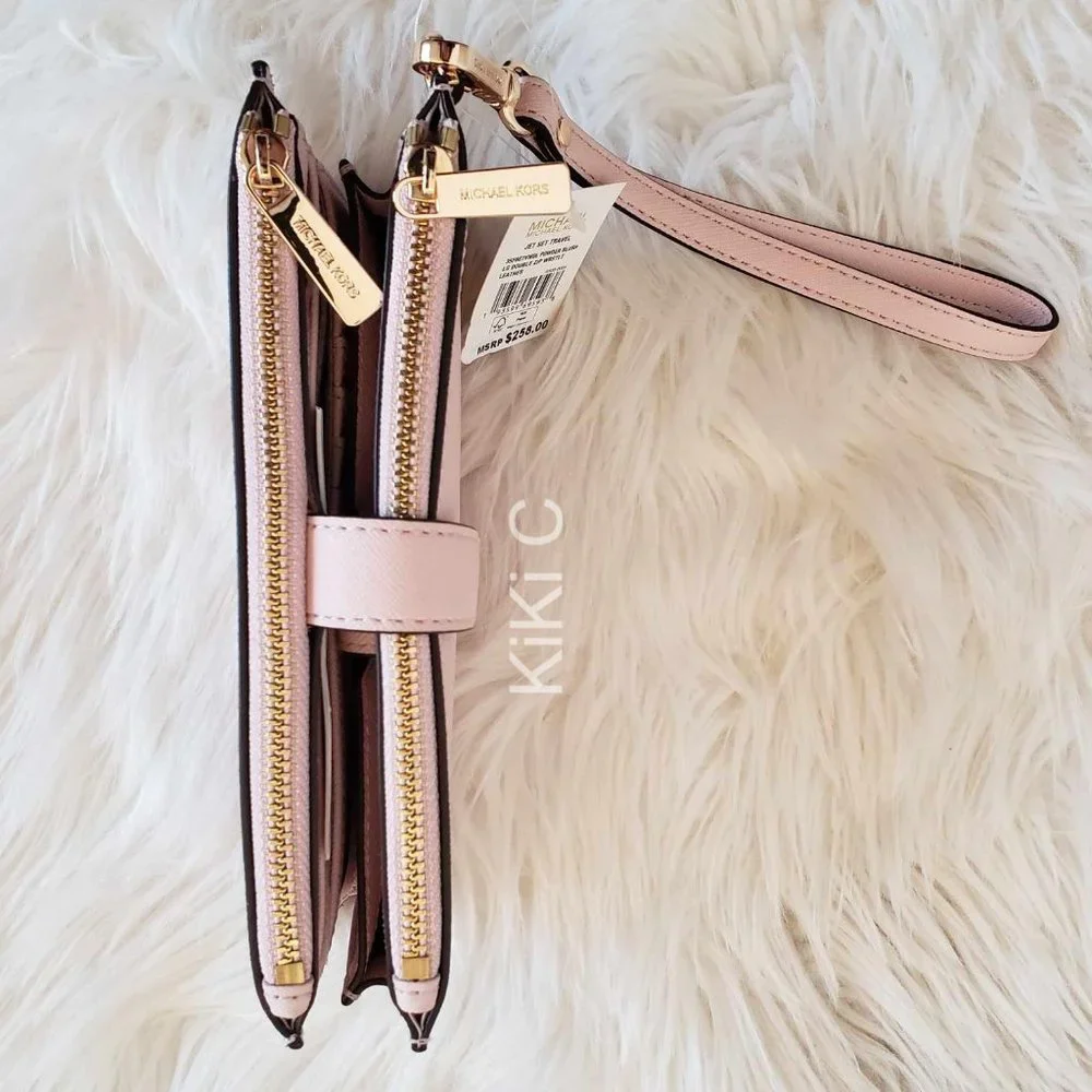 Michael Kors Jet Set Travel Double-Zip Wristlet powder blush 35F8GTVWOL